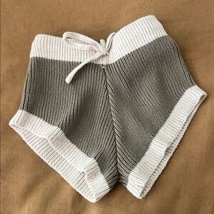 Kids Knit Contrast-Trim Shorts - Olive & Cream